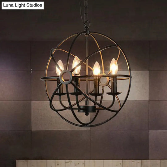 Retro Industrial Globe Pendant Chandelier - Iron Hanging Light Fixture With Candle Design For