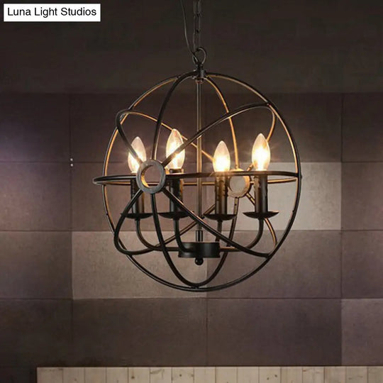 Vintage Industrial Globe Pendant Chandelier: Iron Hanging Light With Candle Design For Coffee Shop 4