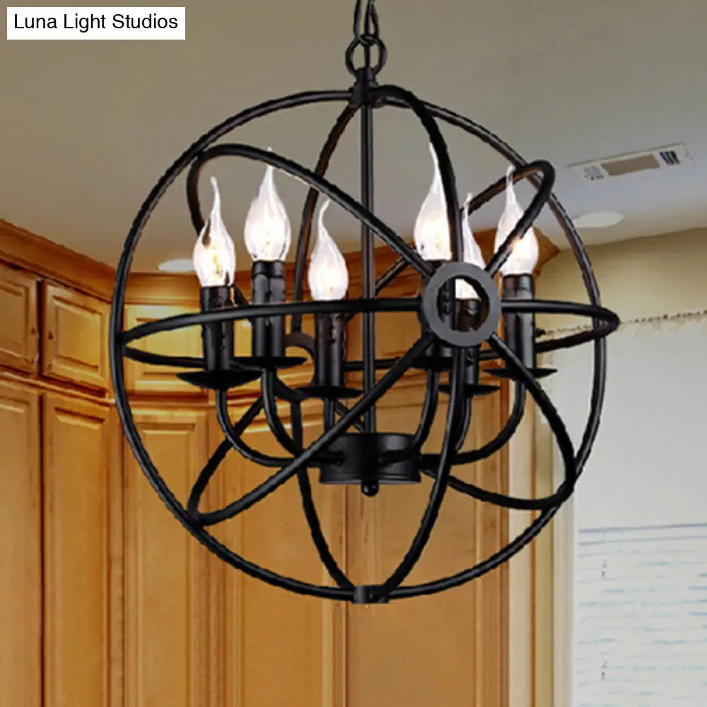 Vintage Industrial Globe Pendant Chandelier: Iron Hanging Light With Candle Design For Coffee Shop