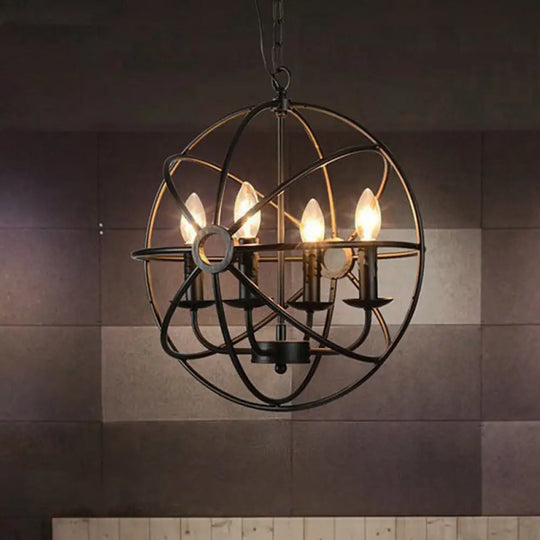 Retro Industrial Globe Pendant Chandelier - Iron Hanging Light Fixture With Candle Design For