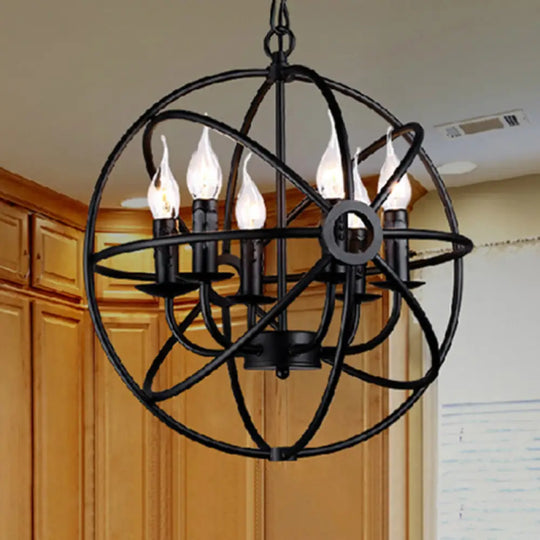 Retro Industrial Globe Pendant Chandelier - Iron Hanging Light Fixture With Candle Design For