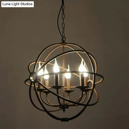 Vintage Industrial Globe Pendant Chandelier: Iron Hanging Light With Candle Design For Coffee Shop