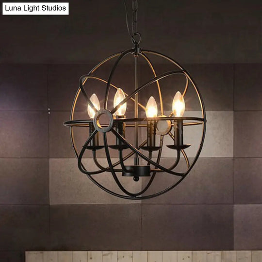 Vintage Industrial Globe Pendant Chandelier: Iron Hanging Light With Candle Design For Coffee Shop