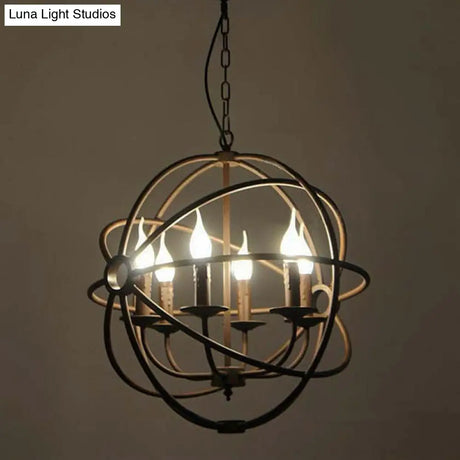 Retro Industrial Globe Pendant Chandelier - Iron Hanging Light Fixture With Candle Design For