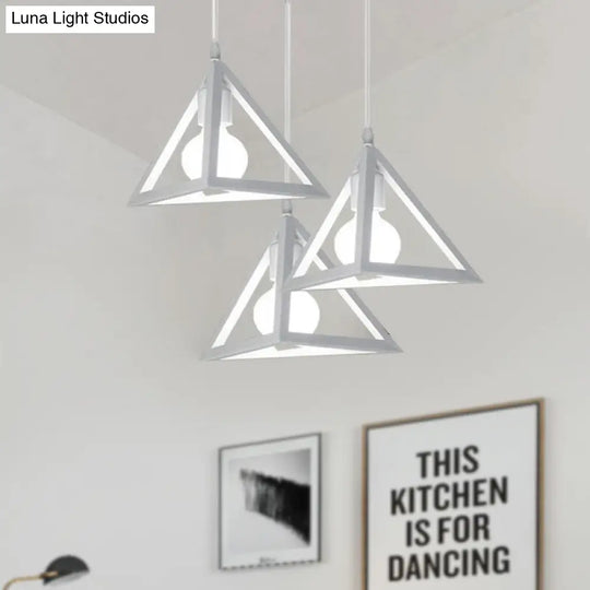 Retro Industrial Hanging Lamp With Wire Guard And Canopy In Black/White - 3 Heads Pendant Lighting