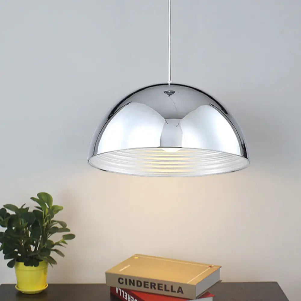 Retro Industrial Hanging Pendant Light With Dome Shade - Chrome Finish / 12’