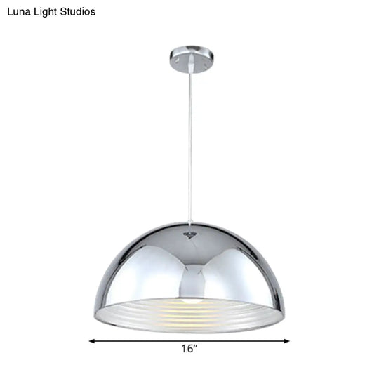 Retro Industrial Metal Dome Pendant Light - Chrome Shade 1 Head Perfect For Restaurants