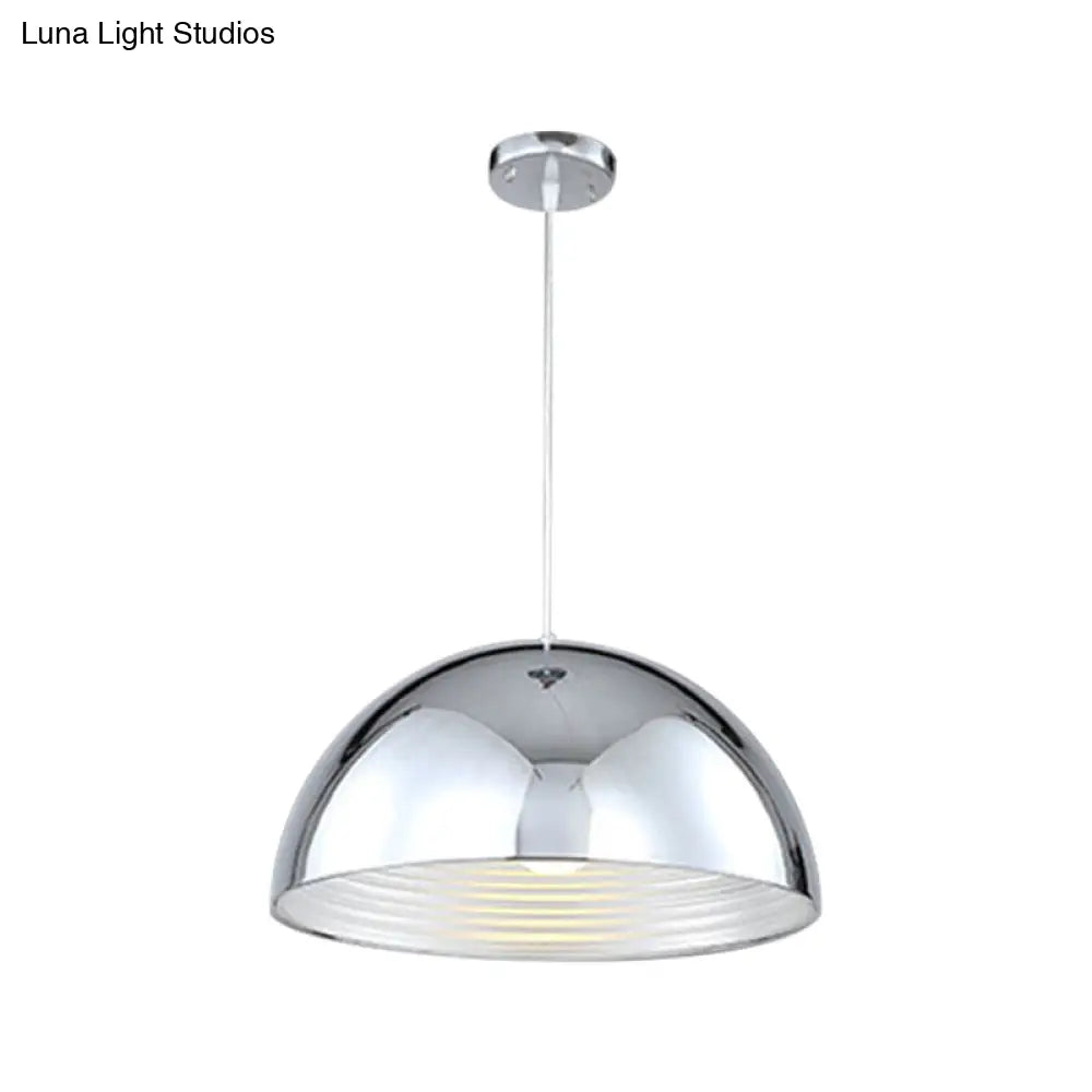 Retro Industrial Hanging Pendant Light With Dome Shade - Chrome Finish