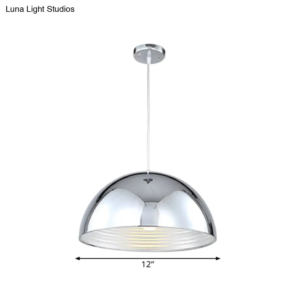 Retro Industrial Hanging Pendant Light With Dome Shade - Chrome Finish