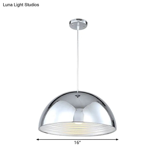 Retro Industrial Hanging Pendant Light With Dome Shade - Chrome Finish