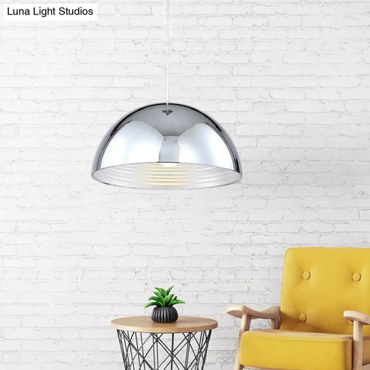 Retro Industrial Hanging Pendant Light With Dome Shade - Chrome Finish