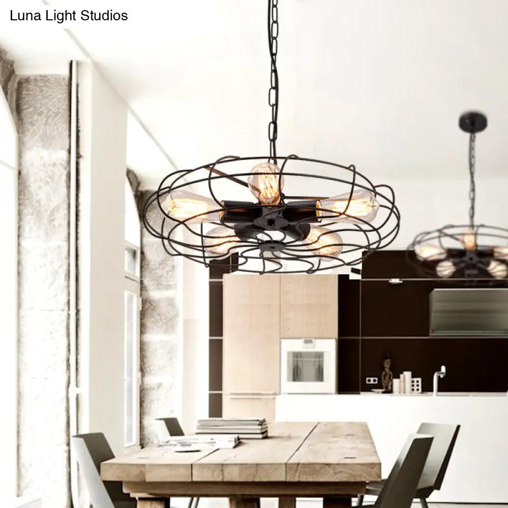 Retro Industrial Hanging Pendant Light With Fan Shape Design - 5 Lights Ideal For Restaurants