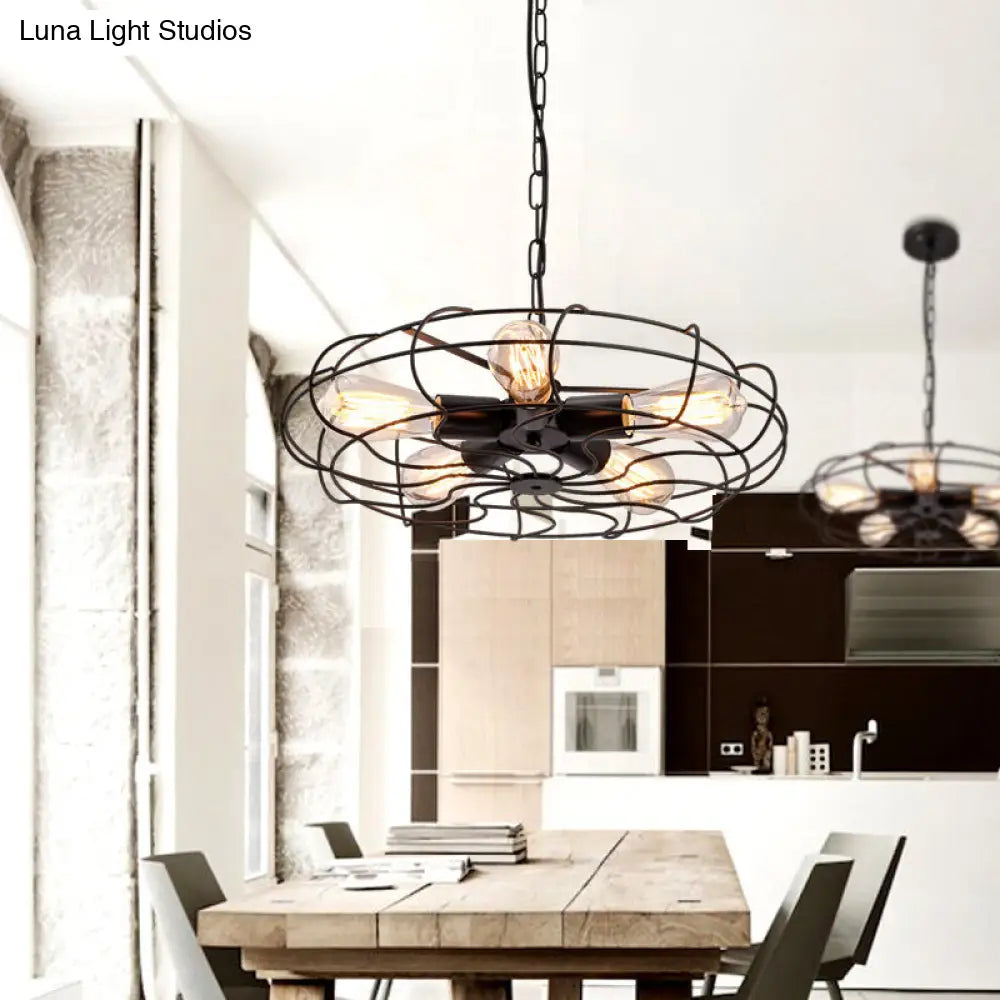 Retro Industrial Hanging Chandelier With 5 Lights - Perfect For Restaurants