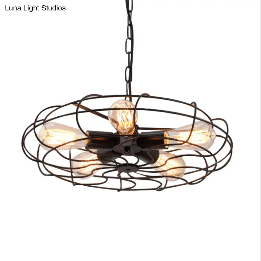 Retro Industrial Hanging Pendant Light With Fan Shape Design - 5 Lights Ideal For Restaurants