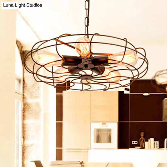 Retro Industrial Hanging Chandelier With 5 Lights - Perfect For Restaurants Rust