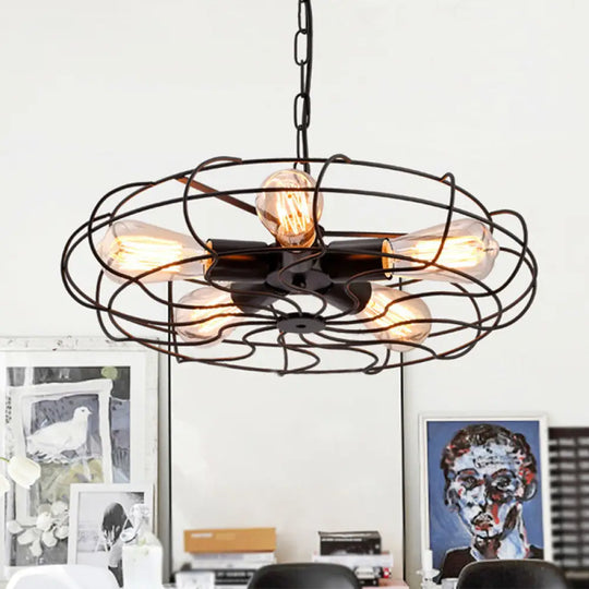 Retro Industrial Hanging Pendant Light With Fan Shape Design - 5 Lights Ideal For Restaurants Black