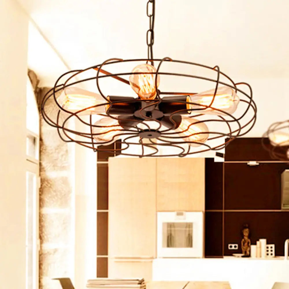 Retro Industrial Hanging Pendant Light With Fan Shape Design - 5 Lights Ideal For Restaurants Rust