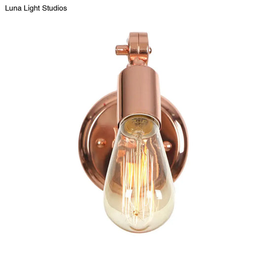 Retro Industrial Iron Rose Gold Armed Wall Light With Exposed Bulb - Rotatable Bathroom Lamp