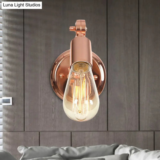 Retro Industrial Iron Rose Gold Armed Wall Light With Exposed Bulb - Rotatable Bathroom Lamp