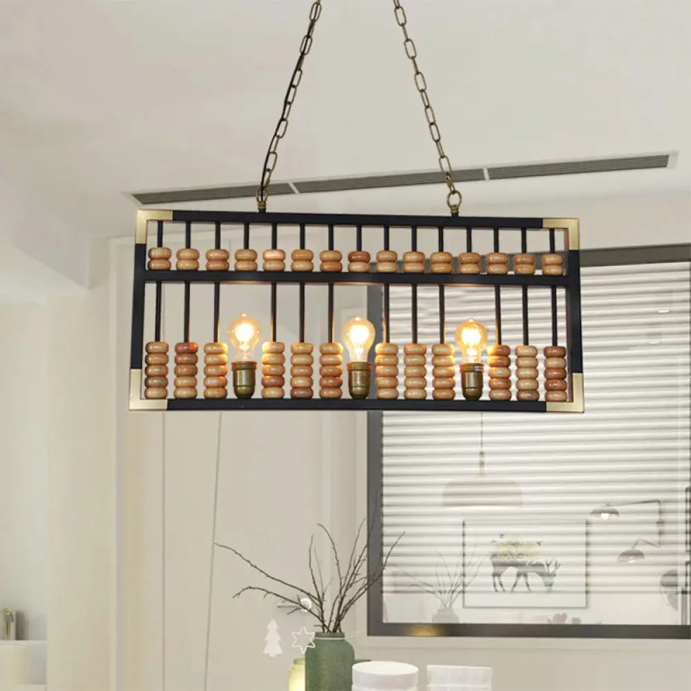 Retro Industrial Metal Abacus Pendant Chandelier - 3-Light Island Lamp For Bar/Restaurant Black