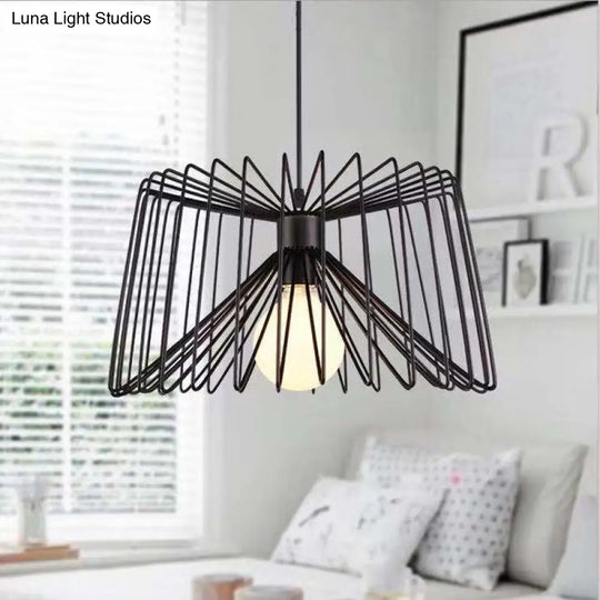 Retro Industrial Metal Cage Pendant Light - Black Hanging Lamp For Living Room