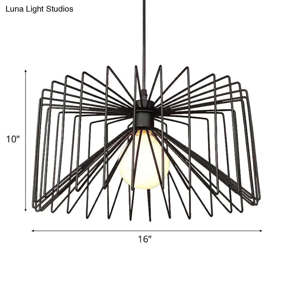 Retro Industrial Hanging Lamp - Metal Cage Shade Pendant Ceiling Light Black