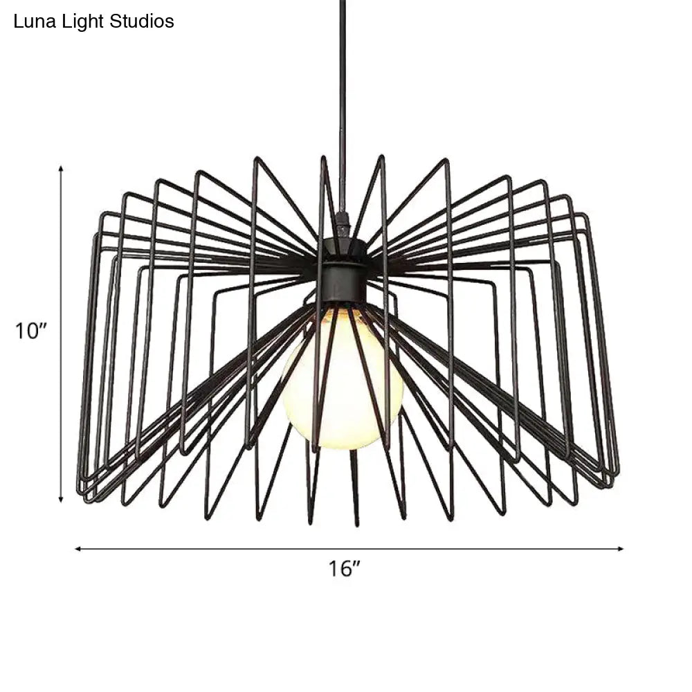 Retro Industrial Metal Cage Pendant Light - Black Hanging Lamp For Living Room