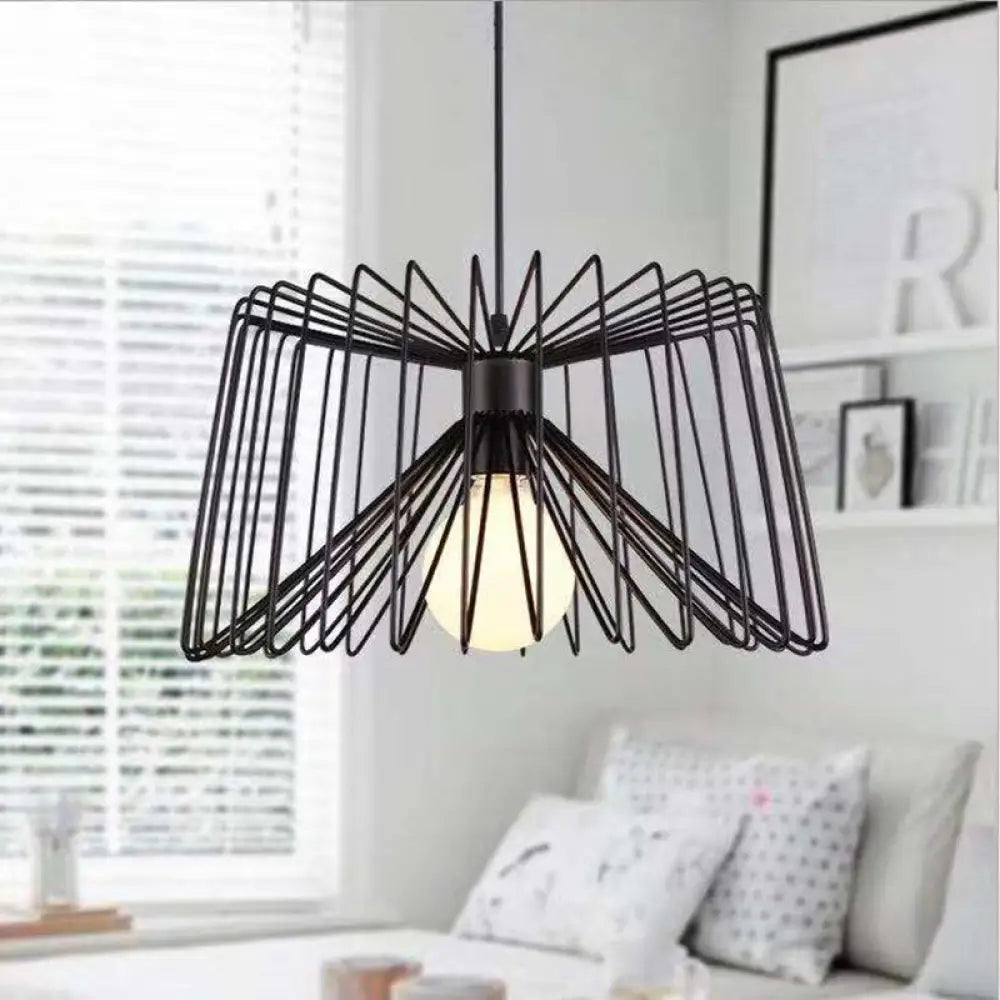 Retro Industrial Metal Cage Pendant Light - Black Hanging Lamp For Living Room