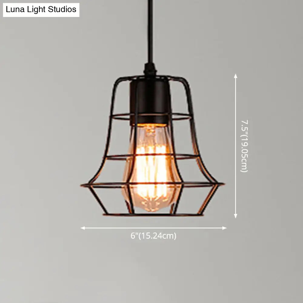 Retro Industrial Metal Cage Pendant Light Fixture For Restaurants - 1-Light Ceiling Hanging Lamp