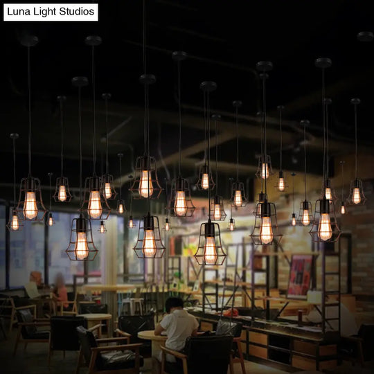 Retro Industrial Metal Cage Pendant Light Fixture - 1-Light Ceiling Hanging For Restaurants
