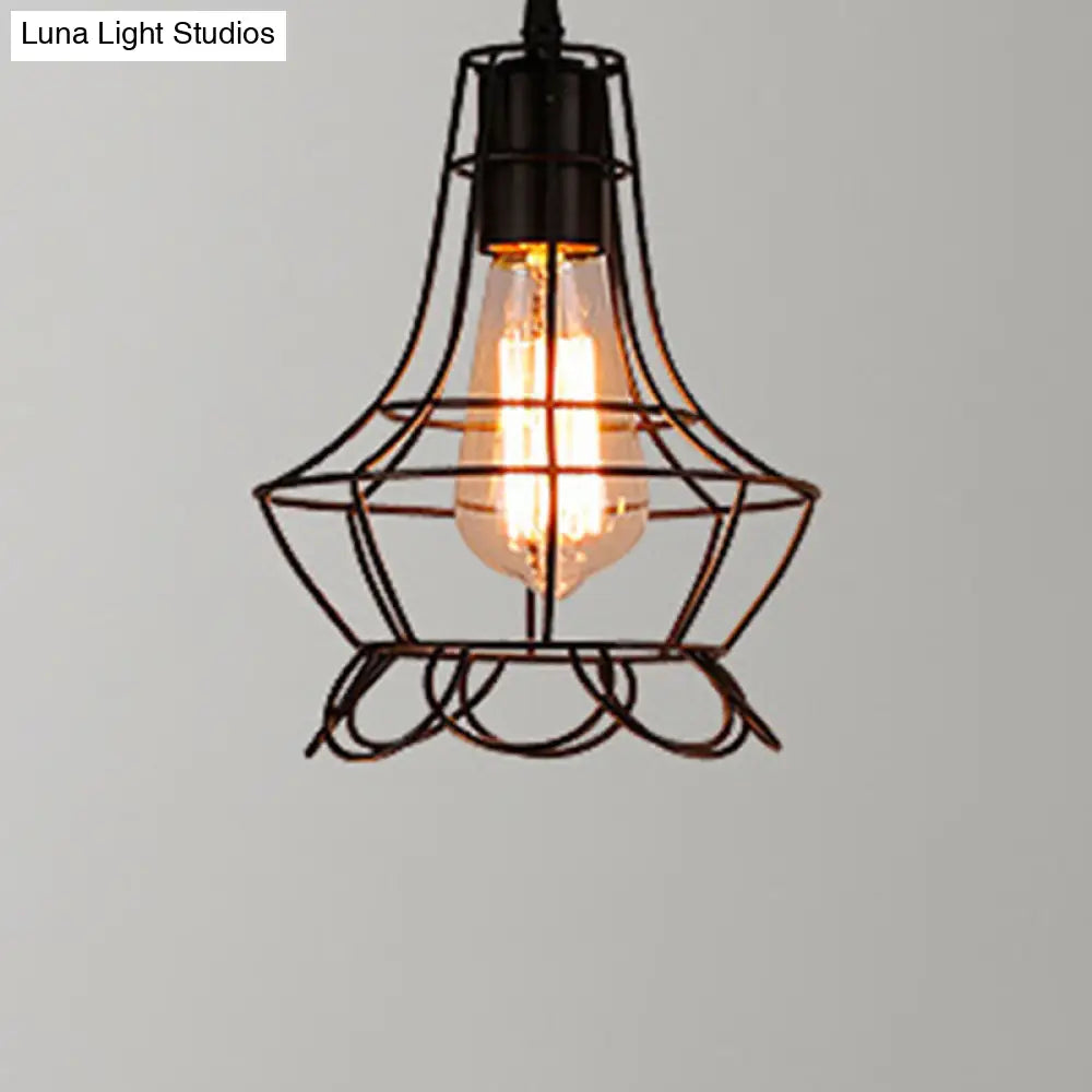 Retro Industrial Metal Cage Pendant Light Fixture For Restaurants - 1-Light Ceiling Hanging Lamp