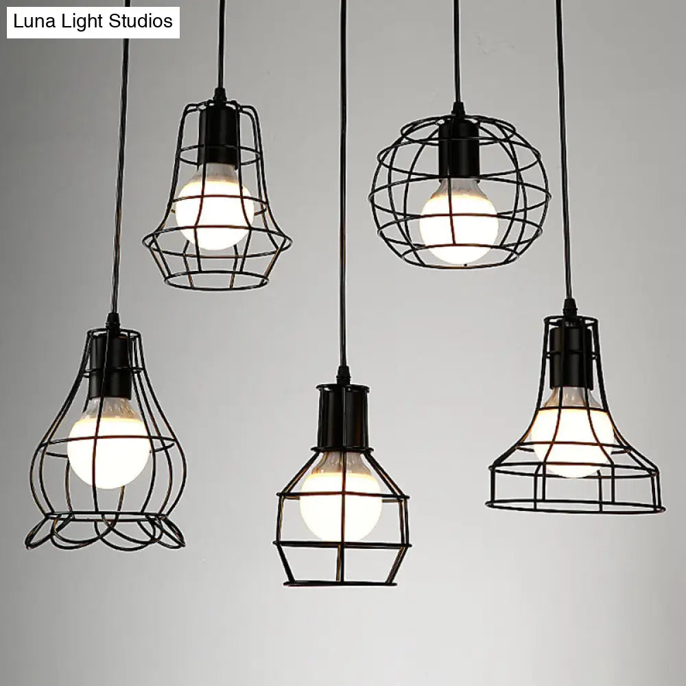 Retro Industrial Metal Cage Pendant Light Fixture - 1-Light Ceiling Hanging For Restaurants