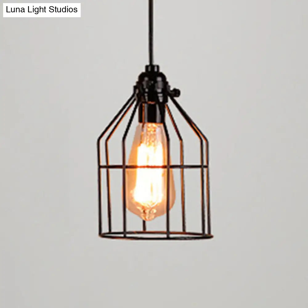 Retro Industrial Metal Cage Pendant Light Fixture For Restaurants - 1-Light Ceiling Hanging Lamp