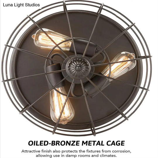 Retro Industrial Metal Ceiling Light Fixture For Hallway - Cage Drum Flush Mount Lighting