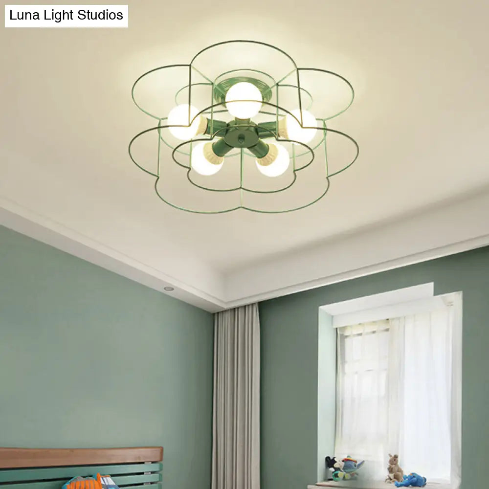 Retro Industrial Metal Ceiling Mounted Flower Semi Flush Light Fixture For Bedroom