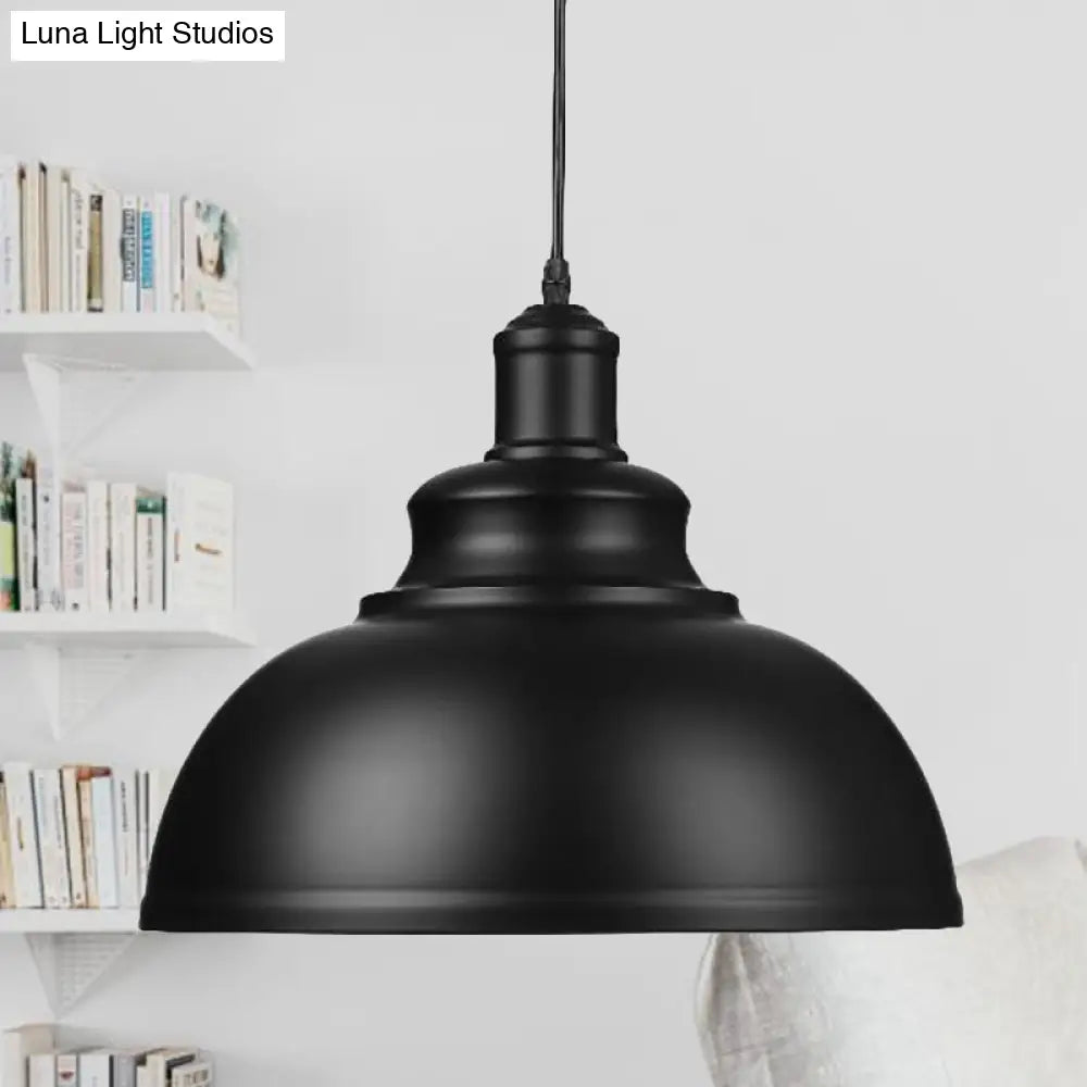 Retro Industrial Metal Ceiling Pendant With Black Finish Bowl Shade - Stylish Suspension Light For