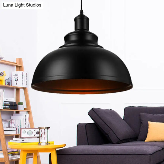 Industrial Black Metal Ceiling Pendant With Retro Bowl Shade - Perfect For Living Room Suspension