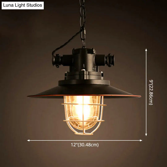 Retro Industrial Metal Hanging Light With Caged Kit & Chain For Restaurants - 1