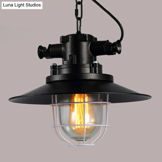 Retro Industrial Metal Hanging Light With Caged Kit & Chain For Restaurants - 1