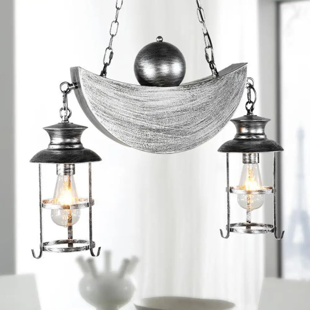 Retro Industrial Metal Pendant Chandelier With 2 Lights - Caged Living Room Fixture (Gold/Silver)