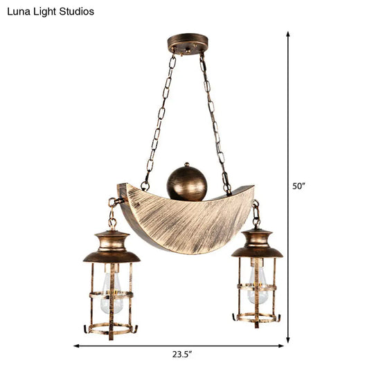 Retro Industrial Caged Pendant Chandelier - Metal 2 Lights Gold/Silver Hanging Fixture For Living