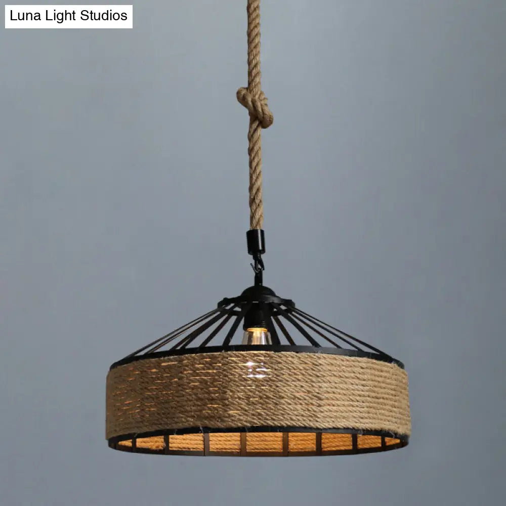 Industrial Metal Pendant Light With Flared Cage Design - Perfect For Restaurants Flaxen / 19.5 Rope