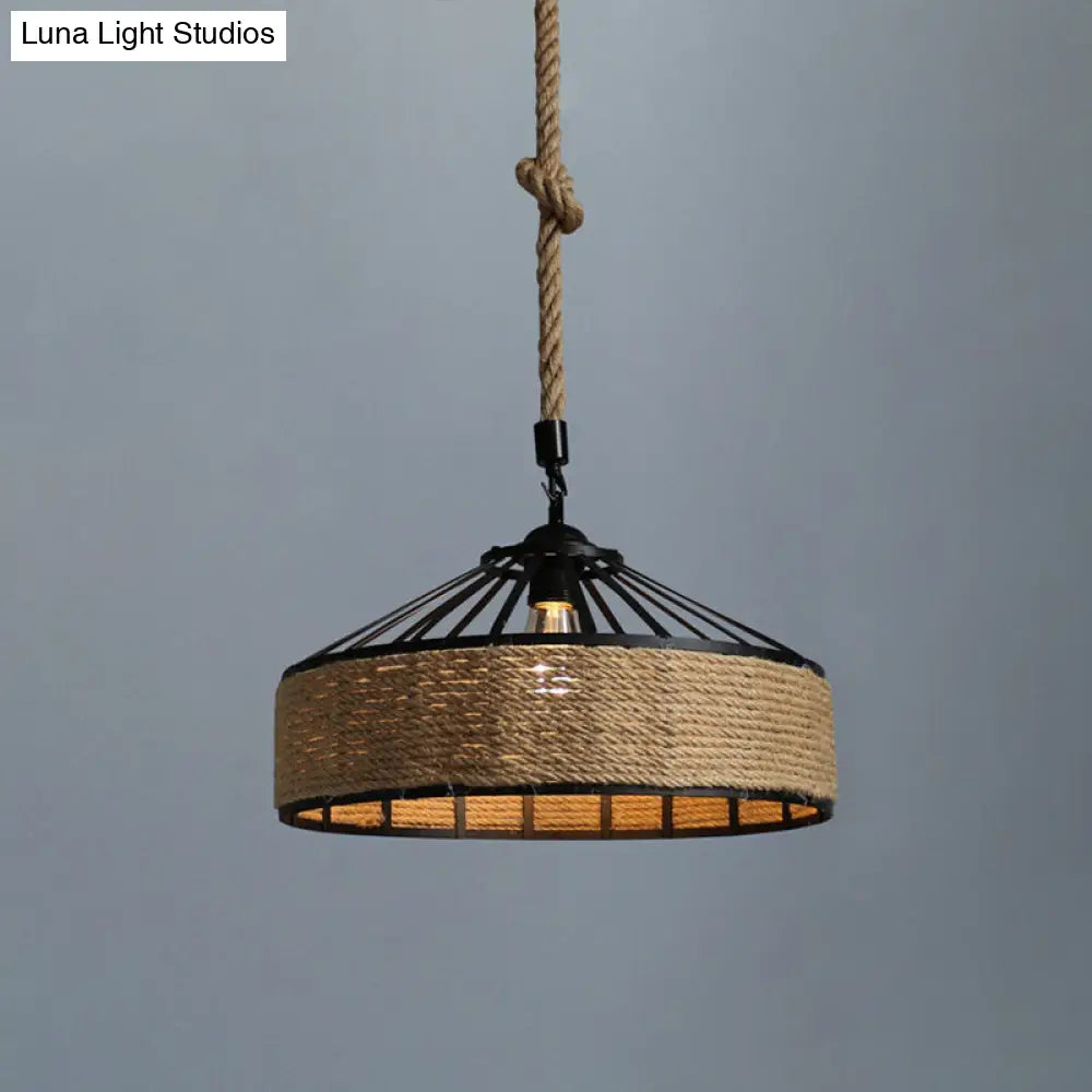 Industrial Metal Pendant Light With Flared Cage Design - Perfect For Restaurants Flaxen / 12 Rope