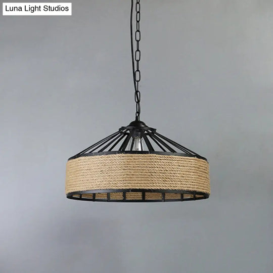 Industrial Metal Pendant Light With Flared Cage Design - Perfect For Restaurants Flaxen / 12 Chain