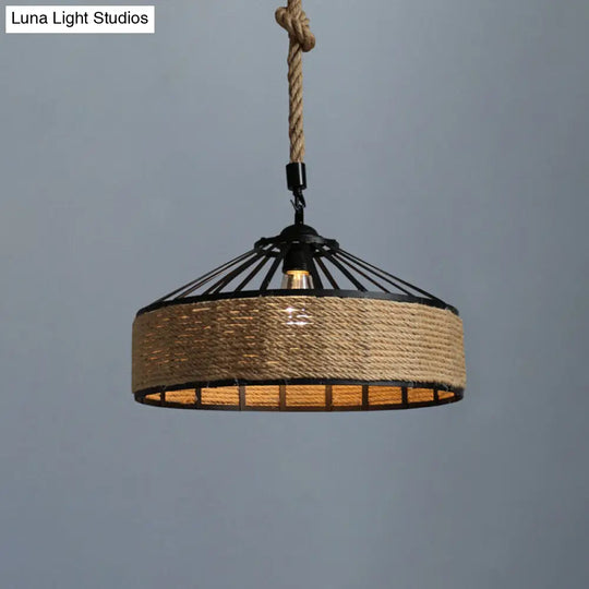Industrial Metal Pendant Light With Flared Cage Design - Perfect For Restaurants Flaxen / 16 Rope
