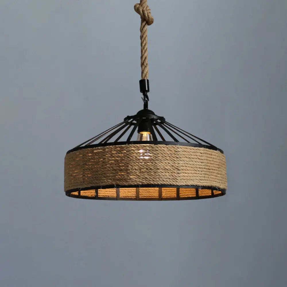 Retro Industrial Metal Pendant Hanging Light With Flared Cage Design - Ideal For Restaurants Flaxen