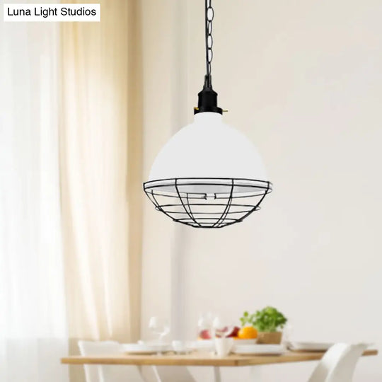Retro Industrial Metal Pendant Light - Bowl Shade 1 Bulb Black/White/Red Indoor Ceiling With Wire