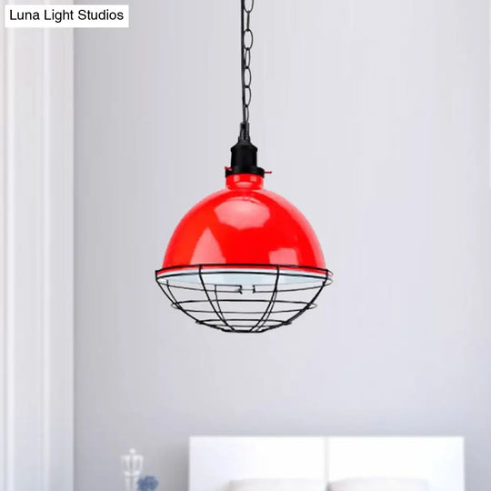 Retro Industrial Metal Pendant Light - Bowl Shade 1 Bulb Black/White/Red Indoor Ceiling With Wire