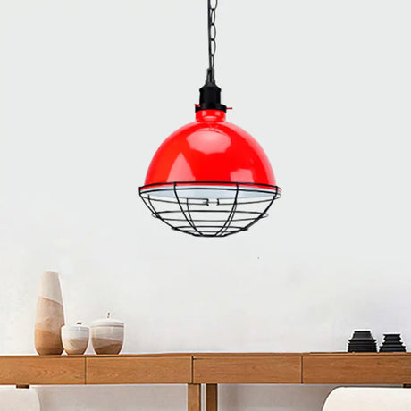 Retro Industrial Metal Pendant Light - Bowl Shade 1 Bulb Black/White/Red Indoor Ceiling With Wire