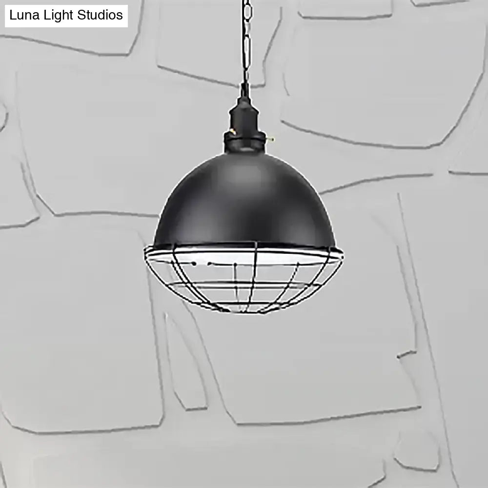 Retro Industrial Metal Pendant Light - Bowl Shade 1 Bulb Multiple Colors Wire Guard And Chain